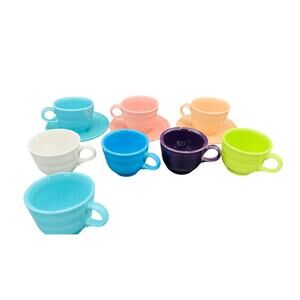 ☕ Vintage 12 Fiesta Ware Cup Saucer Creamer Set Colorful Ceramic Retro Kitchen